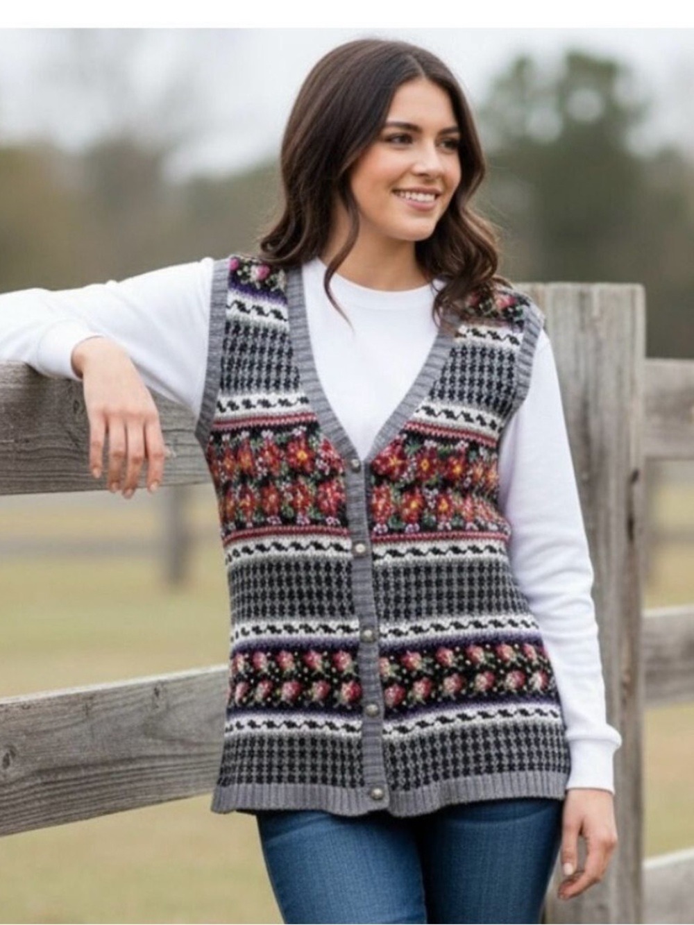 Portraits By Northern Isles Floral Sweater Vest - Size Medium